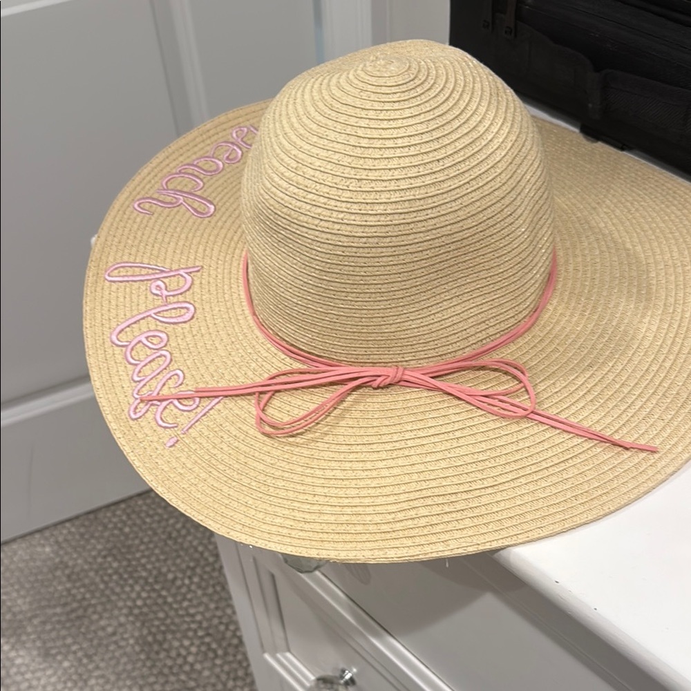 Brand New Chic Beige Sun Hat with Pink Embroidery